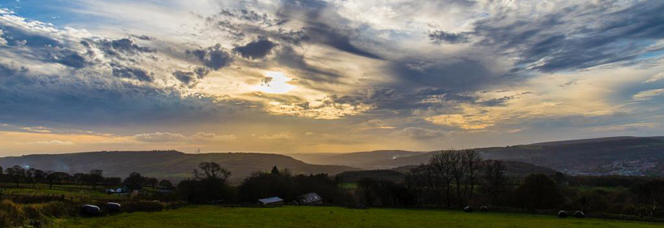 Sunset over Plas Farm in the Swansea Valley