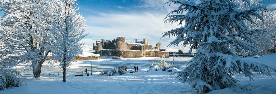 Caerphilly Castle in the snow